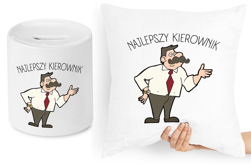 Dla Kierownika Zestaw Poduszka + Skarbonka Prezent Z Nadrukiem Ze Zdjęciem zdjęcie 1