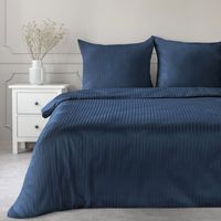Jednokolorowa pościel z satyny w prażki VERA 160X200 70X80X2 granatowa