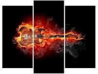 60 90CM OBRAZ 3 ELEM PŁONĄCA GITARA ŚCIENNY DRUK PŁÓTNO