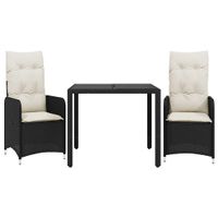 3-cz. zestaw ogrodowych mebli bistro z poduszkami, czarny
