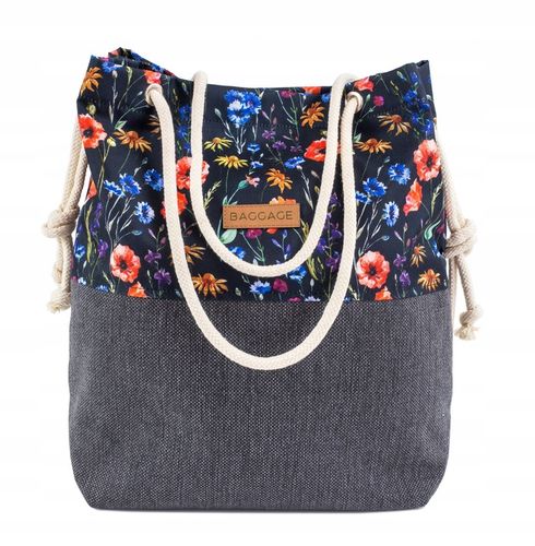 TOREBKA DAMSKA WOREK SHOPPER TORBA KWIATY BAGGAGE na Arena.pl