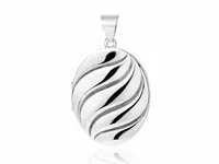 RODOWANY SREBRNY OTWIERANY OWALNY WISIOR SEKRETNIK PUZDERKO PRĄŻKOWANY WZÓR