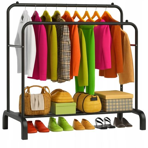 WIESZAK NA UBRANIA BUTY STOJĄCY PODŁOGOWY STOJAK CZARNY PODWÓJNY na Arena.pl