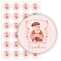 NAKLEJKI etykiety etykietki DZIEŃ DZIADKA upominek kwiaty 24szt. 5cm