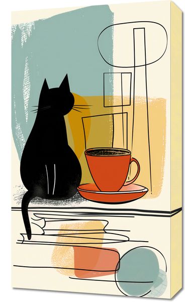 Obraz 40x70cm Kot i Kawa zdjęcie 1