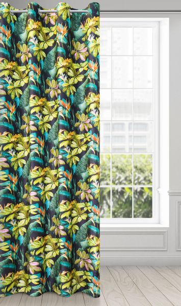 Zasłona gotowa na przelotkach LIVY 140x250 Design91 czarna w roślinny wzór zdjęcie 10