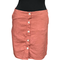 Spódnica Midi Lniana z Wiskozą Pomarańczowa Lekka Rozkloszowana 38 Lato