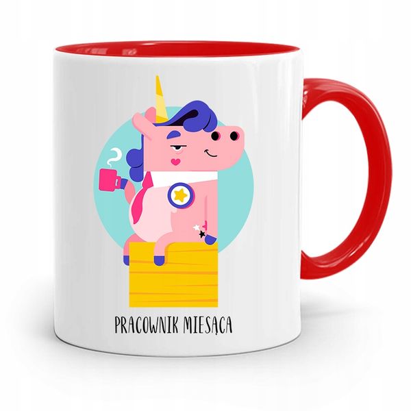 Dla Pracownika Kubek Czerwony Pracownik Miesiąca Z Nadrukiem Ze Zdjęciem zdjęcie 1