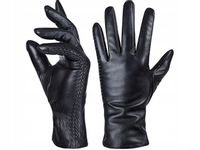 RĘKAWICZKI SKÓRZANE DAMSKIE OCIEPLANE SKÓRA CIELĘCA CZARNE NA JESIEŃ ZIMĘ