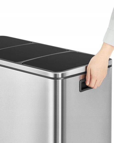 Kosz na śmieci segregacja srebrny 54L pedałowy potrójny wkłady odpady zdjęcie 6