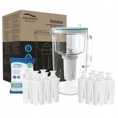 Dzbanek Filtrujący Szklany Aqualogis Sonata Niebieski + 12 wkładów na Arena.pl