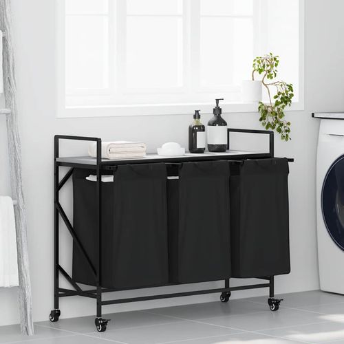 Kosz na pranie 3 przegrody z kółkami, szary dąb sonoma na Arena.pl