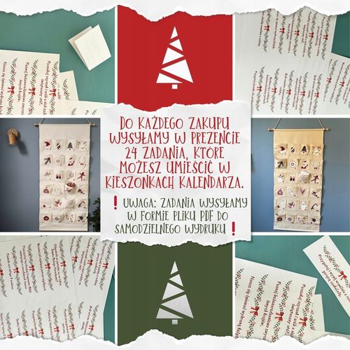 KALENDARZ ADWENTOWY MATERIAŁOWY PŁÓTNO DO ZAWIESZENIA WIELORAZOWY + ZADANIA na Arena.pl