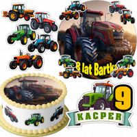 ZESTAW OPŁATEK NA TORT 20CM + 16 POSTACI - TRAKTOR CIĄGNIK + IMIĘ 15CM 18CM