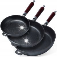 3x Patelnia ŻELIWNA na gaz indukcję grill do smażenia duszenia 20 24 28 cm
