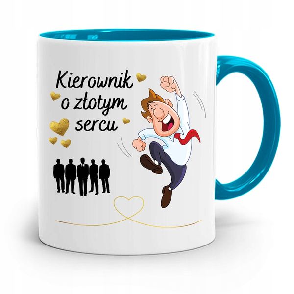 Kubek Błękitny Dla Kierownika O Złotym Sercu Z Nadrukiem Ze Zdjęciem zdjęcie 1