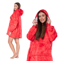 Bluza Koc 2w1 Oversize XXL z Kapturem Gruba Sherpa Czerwona Ciepła