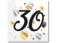 Serwetki, 30 urodziny, białe z balonikami (PS), 33 cm x 33 cm, 20 szt.