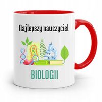 Kubek Czerwony Na Dzień Nauczyciela Biologi Z Nadrukiem Ze Zdjęciem