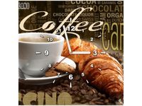 50X50CM ZEGAR OBRAZ MORNING COFFEE KAWA ROGALIK ŚNIADANIE BRĄZOWY DREWNO