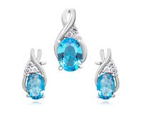 Rodowany srebrny podłużny komplet akwamaryn cyrkonie srebro 925 Z1080K_AQ