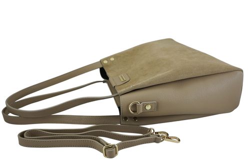 Klasyczna torebka skórzana z zamszem - Beżowa na Arena.pl