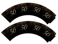 Papilotki na muffinki czarne Sparkling 50 urodziny, 6 szt.