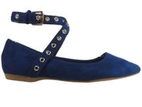 Granatowe baleriny półbuty z paskiem zamsz 38