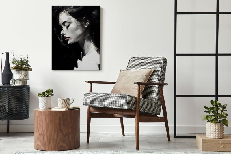 Obraz Canvas Czarno-Biały Kobiecy PORTRET Czerwone Usta 40cm x 50cm zdjęcie 14