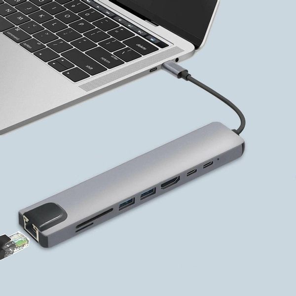 HUB USB C 3.0 8W1 ADAPTER PRZEJŚCIÓWKA PORT HDMI 4K KARTA SD LAN WTYK RJ45 zdjęcie 4