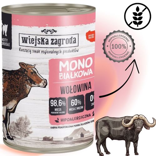 karma mokra dla kota monobiałkowa wołowina 400g wiejska zagroda na alergię na Arena.pl