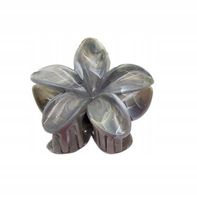 Piękna spinka klamra plastikowa kwiatek hawajski szary 8cm
