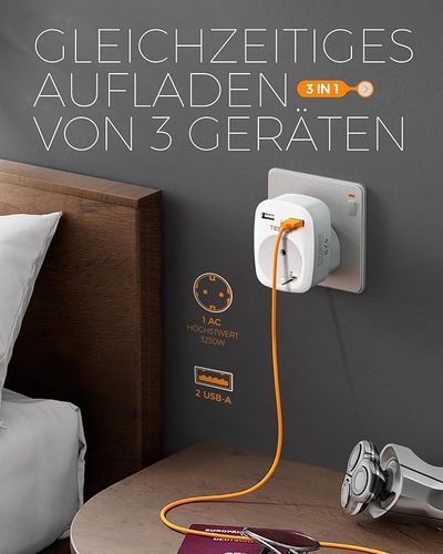 TESSAN Adapter podróżny EU-UK wtyczka podróżna z 2xUSB 3w1 na Arena.pl