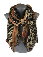 Piękny cienki szalik zwierzęcy print brązowy beżowy czarny WK-29