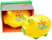 Skarbonka Świnka z napisem „NA KLOCKI I INNE ZABAWKI”