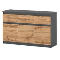 Komoda Szara Z Drewnem Do Salonu Nowoczesna Rtv 120cm 3 Szuflady Dąb Wotan