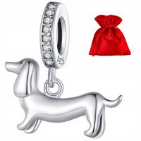 G789 Pies jamnik srebrny charms zawieszka kryształki beads