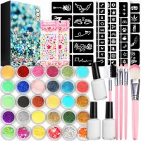 Tatuaże Brokatowe 295szablonów 36 brokatów Cekiny Zestaw dla Dzieci prezent