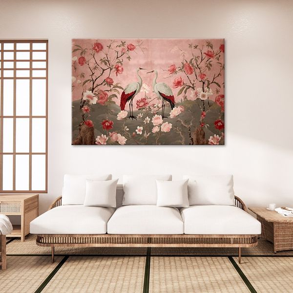 Emaga Obraz na płótnie, Kwiaty i ptaki Chinoiserie - 90x60 zdjęcie 2
