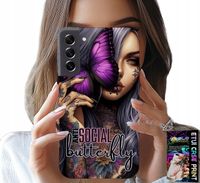 ETUI DO SAMSUNG GALAXY S21 - ANTI SOCIAL BUTTERFLY RÓŻOWY MOTYL + SZKŁO