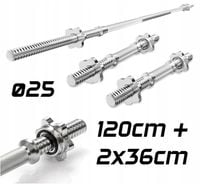 ZESTAW gryfów sztanga hantle prosty stalowy 120cm 25mm + 2x gryf 36cm 25mm