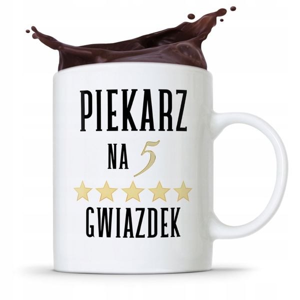 Kubek Prezent Dla Piekarza Na Pięć Gwiazdek Z Nadrukiem Ze Zdjęciem zdjęcie 1