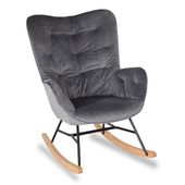 Fotel uszak na drewnianych bujanych nogach bujak do karmienia piersią welur ciemno szary FB906DG