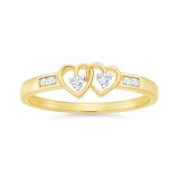 pierścionek złoty dwa serca z diamentami