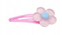 Dziewczęca spinka jasnoróżowy kwiatek z niebieskim środkiem na zatrzask 6cm