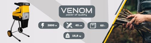 ELEKTRYCZNY ROZDRABNIACZ VENOM RĘBAK DO GAŁĘZI PRO MOCNY SILNIK 2X na Arena.pl