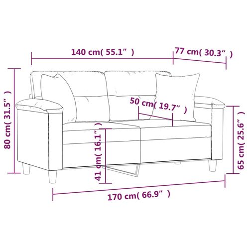 2-osobowa sofa z poduszkami, jasnoszara, 140 cm, mikrofibra na Arena.pl