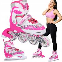 ROLKI REGULOWANE 2w1 ŁYŻWOROLKI REKREACYJNE ŁYŻWY KÓŁKA KAUCZUKOWE 39-42