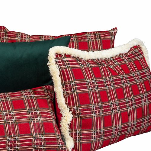 Poszewka 30x50  Świąteczna czerwona krata z frędzlami ecru na Arena.pl