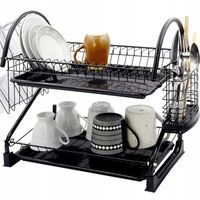 DUŻA STYLOWA SUSZARKA DO NACZYŃ OCIEKACZ TACKA 2X POZIOMOWA METALOWA CZARNA